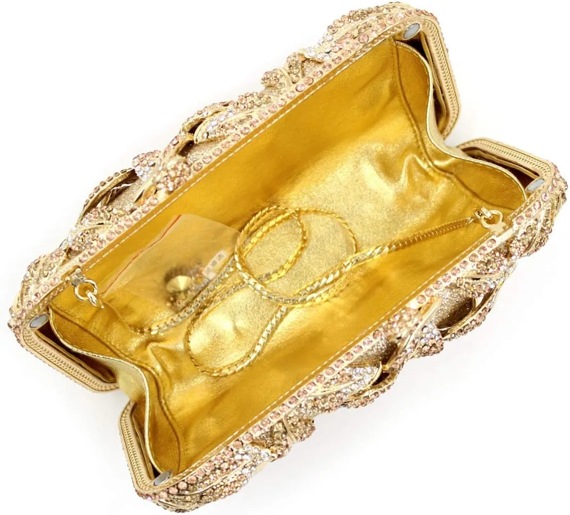 UMREN Elegant Crystal Women Flower Clutch Rhinestone Evening Bag Wedding Bridal Handbag Diamond Floral Purse for Party Prom