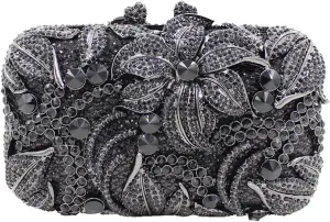 UMREN Elegant Crystal Women Flower Clutch Rhinestone Evening Bag Wedding Bridal Handbag Diamond Floral Purse for Party Prom