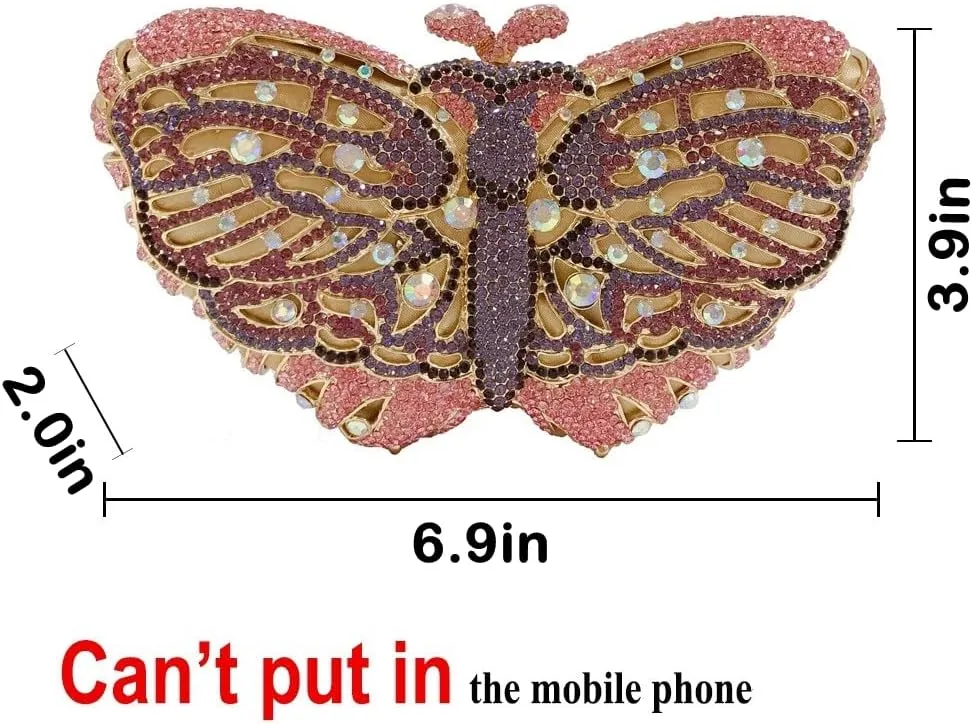 UMREN Women’s Elegant Butterfly Rhinestone Evening Bags Luxury Crystal Clutch Wedding Party Cocktail Handbag Purse