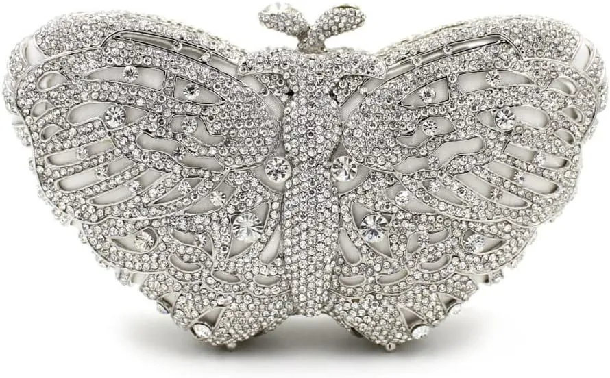 UMREN Women’s Elegant Butterfly Rhinestone Evening Bags Luxury Crystal Clutch Wedding Party Cocktail Handbag Purse