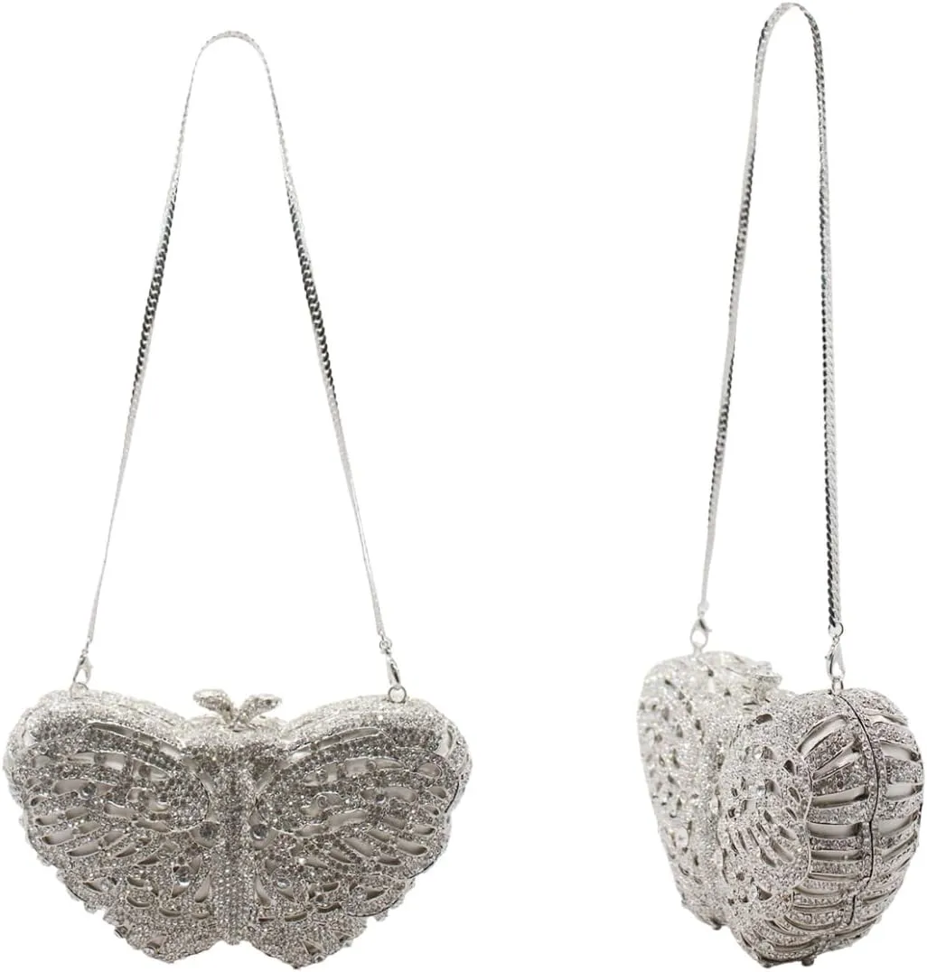 UMREN Women’s Elegant Butterfly Rhinestone Evening Bags Luxury Crystal Clutch Wedding Party Cocktail Handbag Purse
