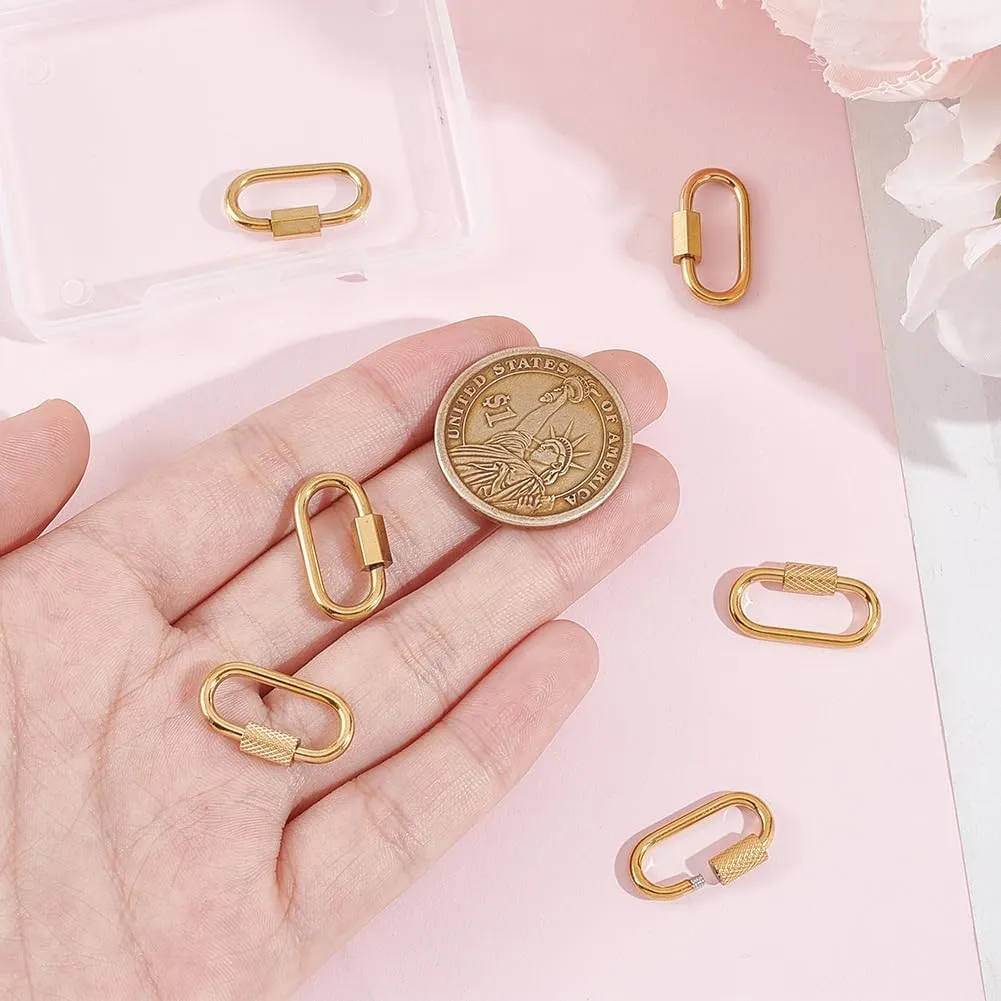 UNICRAFTALE 6pcs 2 Styles Golden Stainless Steel Oval Screw Carabiner Lock Screw Lock Clip Clasps Lock Key Carabiner Clasp Metal Keychain Clip Hook Quick Link for Jewelry Making Handbag 21~22mm