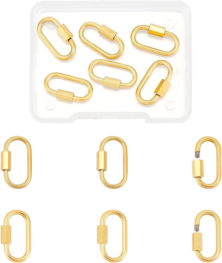 UNICRAFTALE 6pcs 2 Styles Golden Stainless Steel Oval Screw Carabiner Lock Screw Lock Clip Clasps Lock Key Carabiner Clasp Metal Keychain Clip Hook Quick Link for Jewelry Making Handbag 21~22mm