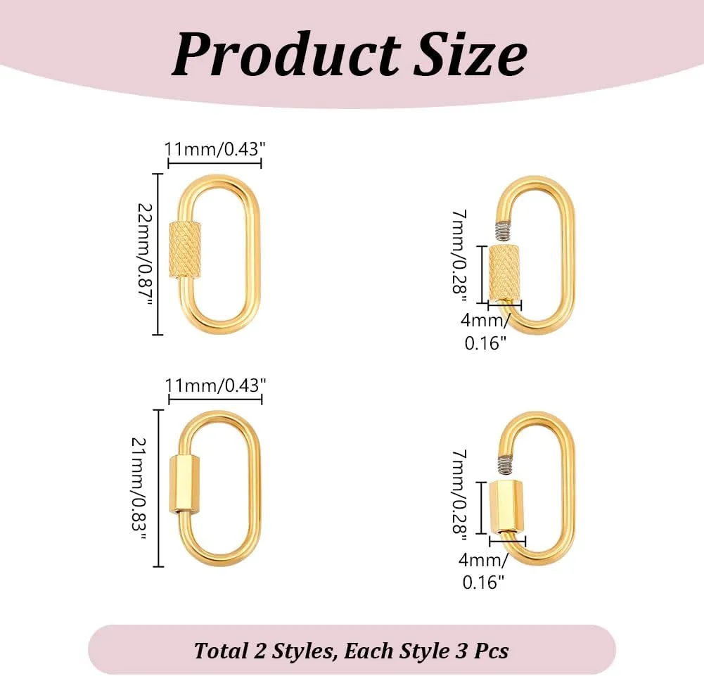 UNICRAFTALE 6pcs 2 Styles Golden Stainless Steel Oval Screw Carabiner Lock Screw Lock Clip Clasps Lock Key Carabiner Clasp Metal Keychain Clip Hook Quick Link for Jewelry Making Handbag 21~22mm