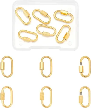 UNICRAFTALE 6pcs 2 Styles Golden Stainless Steel Oval Screw Carabiner Lock Screw Lock Clip Clasps Lock Key Carabiner Clasp Metal Keychain Clip Hook Quick Link for Jewelry Making Handbag 21~22mm