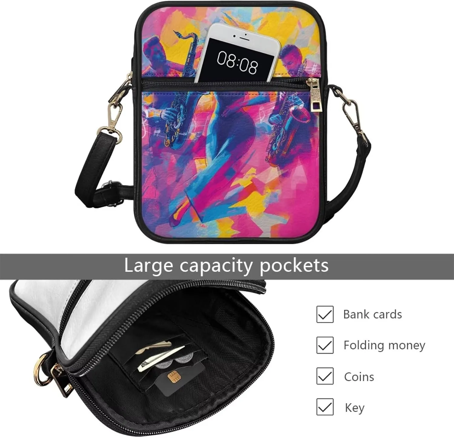 Unisex Leather Purses, Fashion Crossbody Bags Vintage Travel Shoulder Bag with Inside Card Slot for Music Festival