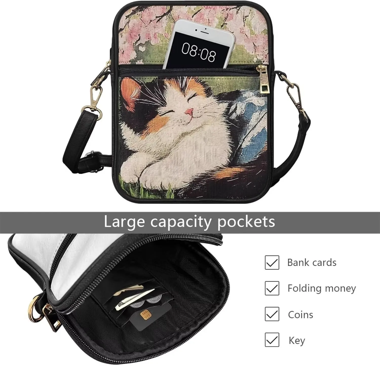 Unisex Leather Purses, Fashion Crossbody Bags Vintage Travel Shoulder Bag with Inside Card Slot for Music Festival