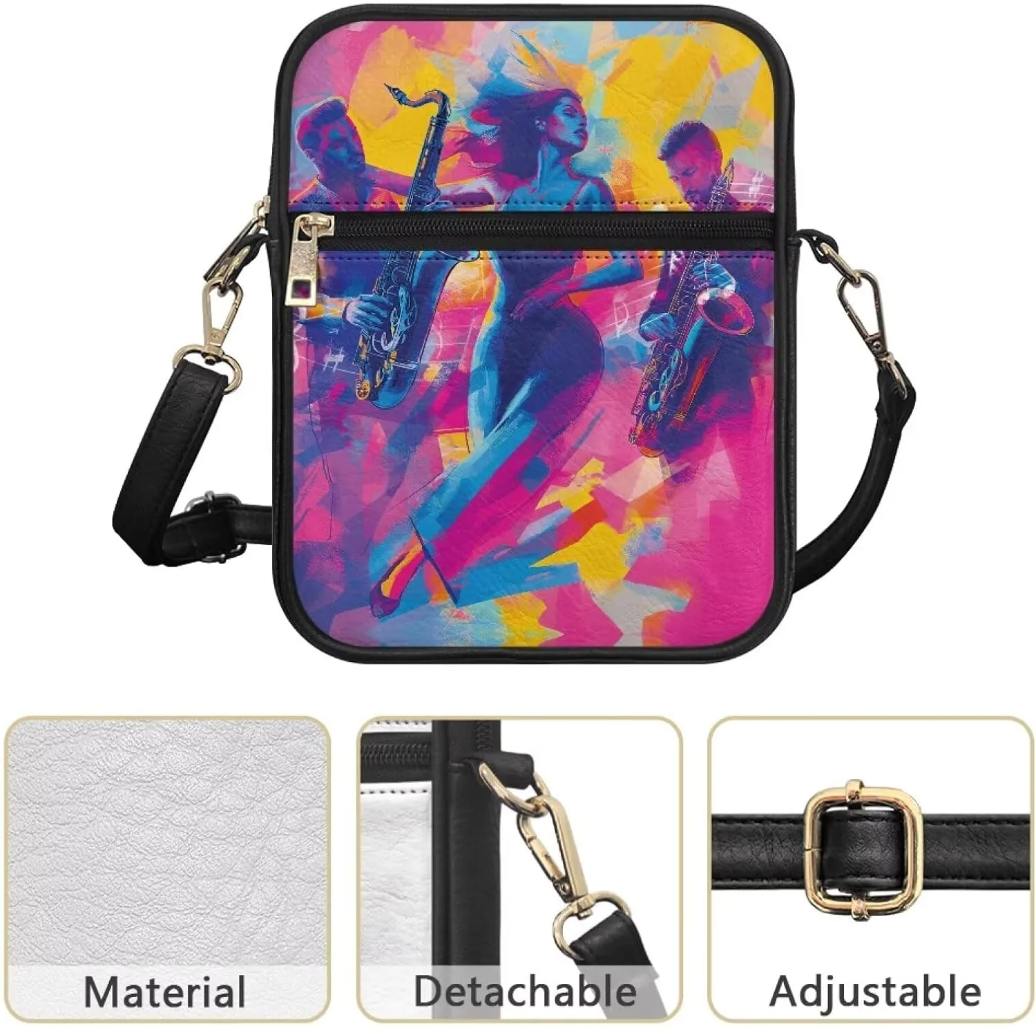 Unisex Leather Purses, Fashion Crossbody Bags Vintage Travel Shoulder Bag with Inside Card Slot for Music Festival