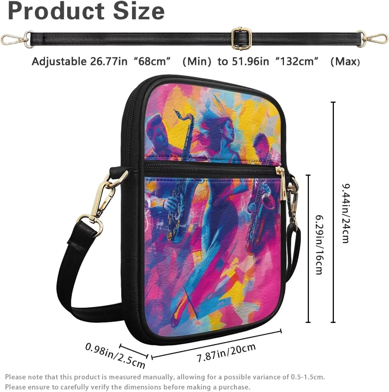 Unisex Leather Purses, Fashion Crossbody Bags Vintage Travel Shoulder Bag with Inside Card Slot for Music Festival