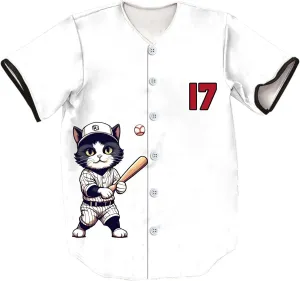 Unisex Retro Cute Baseball-Cat 17 Baseball Jersey