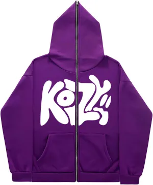 Unisex Zip Up Hoodie Kozy Print Trendy Full Zipper American Retro Hoodeed Sweatshirt Casual Tunic Fleece Sweatshirts