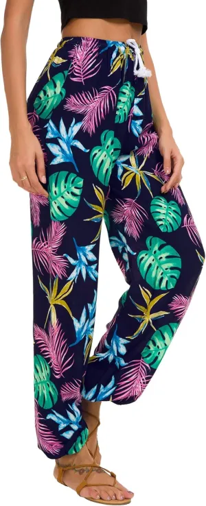 Urban CoCo Women's Floral Print Summer Boho Pants Harem Beach Vacation Pants