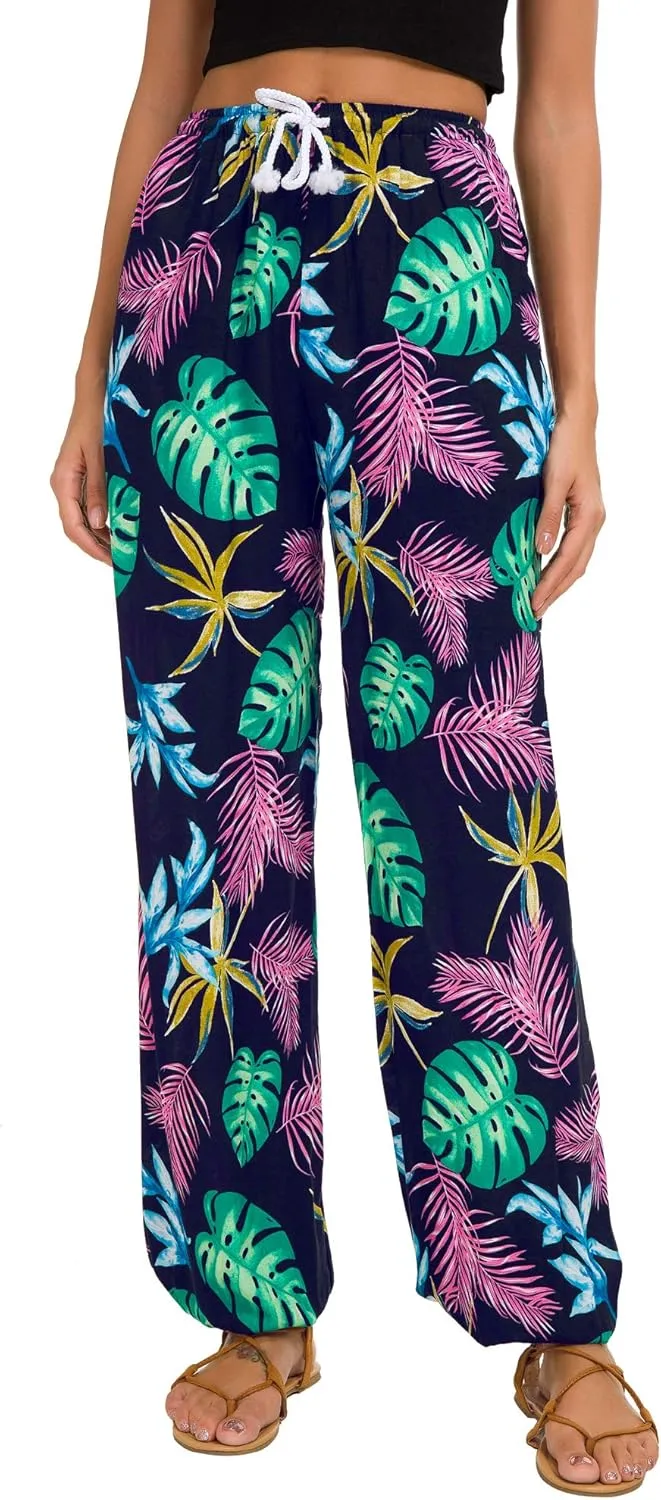 Urban CoCo Women's Floral Print Summer Boho Pants Harem Beach Vacation Pants