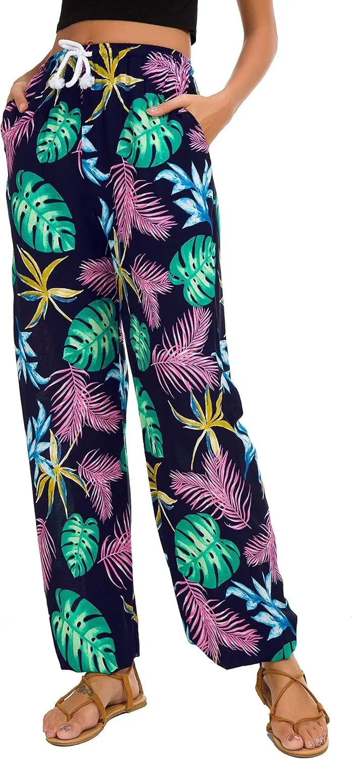 Urban CoCo Women's Floral Print Summer Boho Pants Harem Beach Vacation Pants