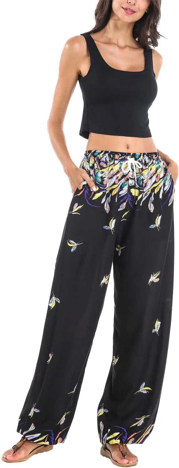 Urban CoCo Women's Floral Print Summer Boho Pants Harem Beach Vacation Pants