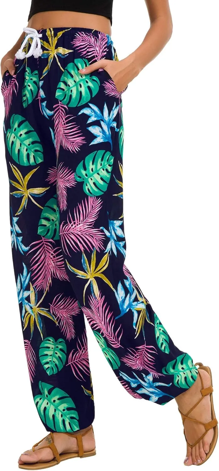 Urban CoCo Women's Floral Print Summer Boho Pants Harem Beach Vacation Pants