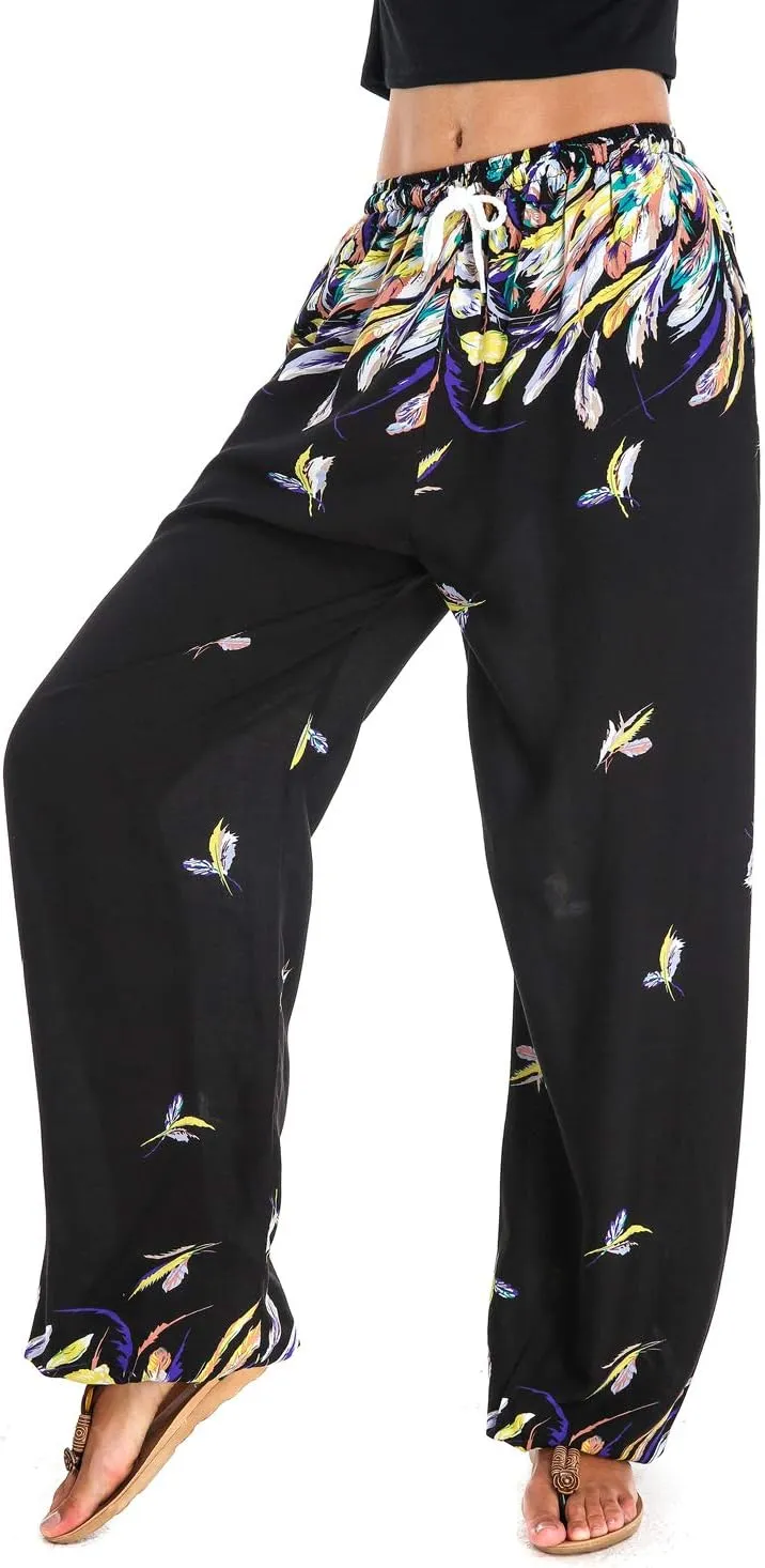 Urban CoCo Women's Floral Print Summer Boho Pants Harem Beach Vacation Pants