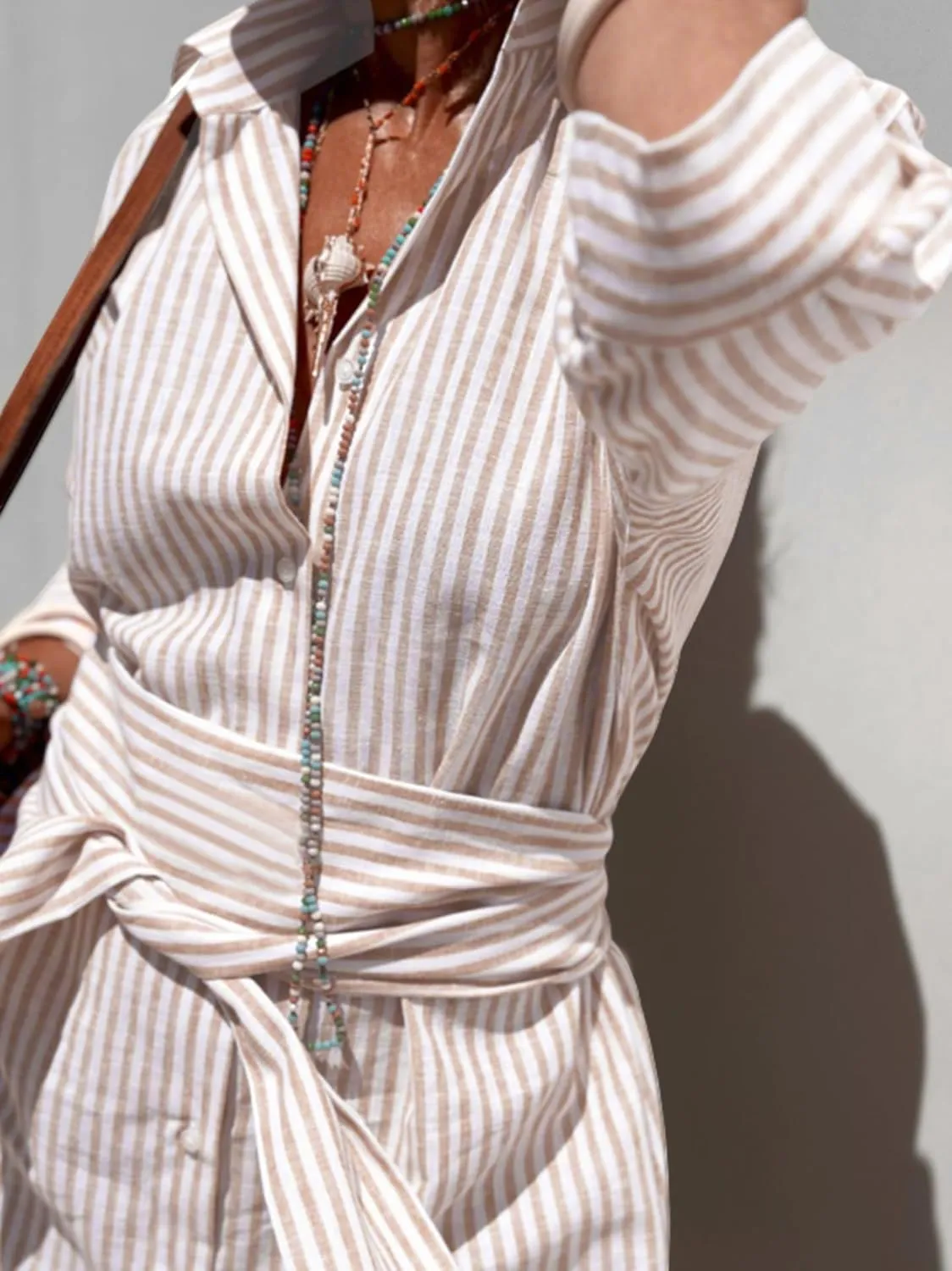 utcoco Womens 2025 Shirt Dress Casual Lapel 3/4 Sleeve Button Down Split Belted Vacation Maxi Dress