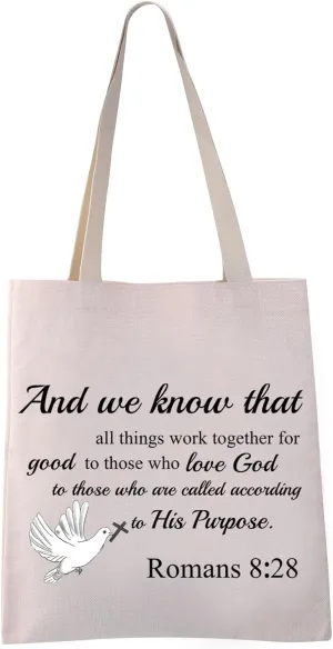 VAMSII Romans 8: 28 Tote Bag Christian Shoulder Bag Bible Verse Gift Bags Scripture Canvas Tote Bag Religious Christian Gift