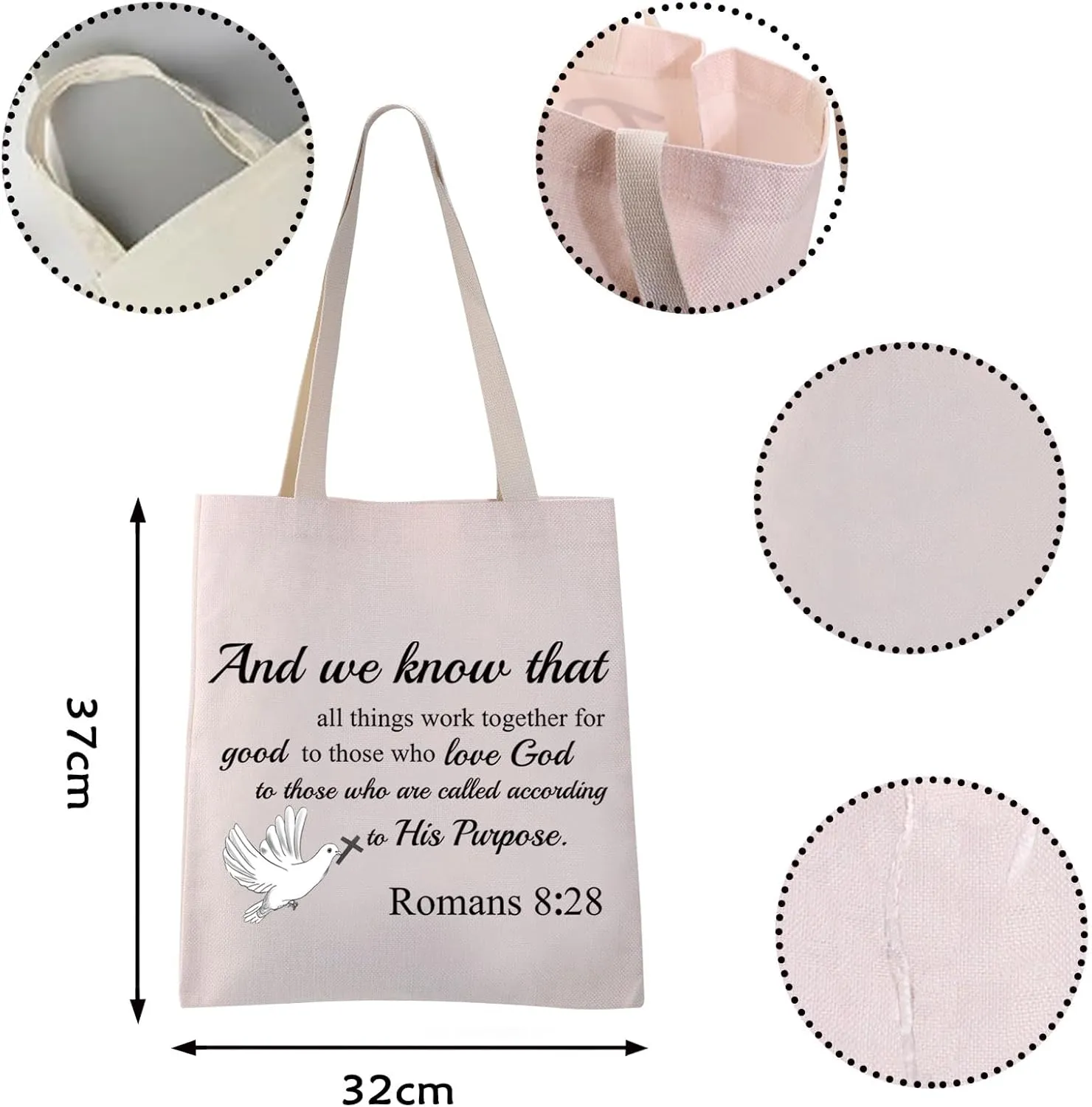 VAMSII Romans 8: 28 Tote Bag Christian Shoulder Bag Bible Verse Gift Bags Scripture Canvas Tote Bag Religious Christian Gift