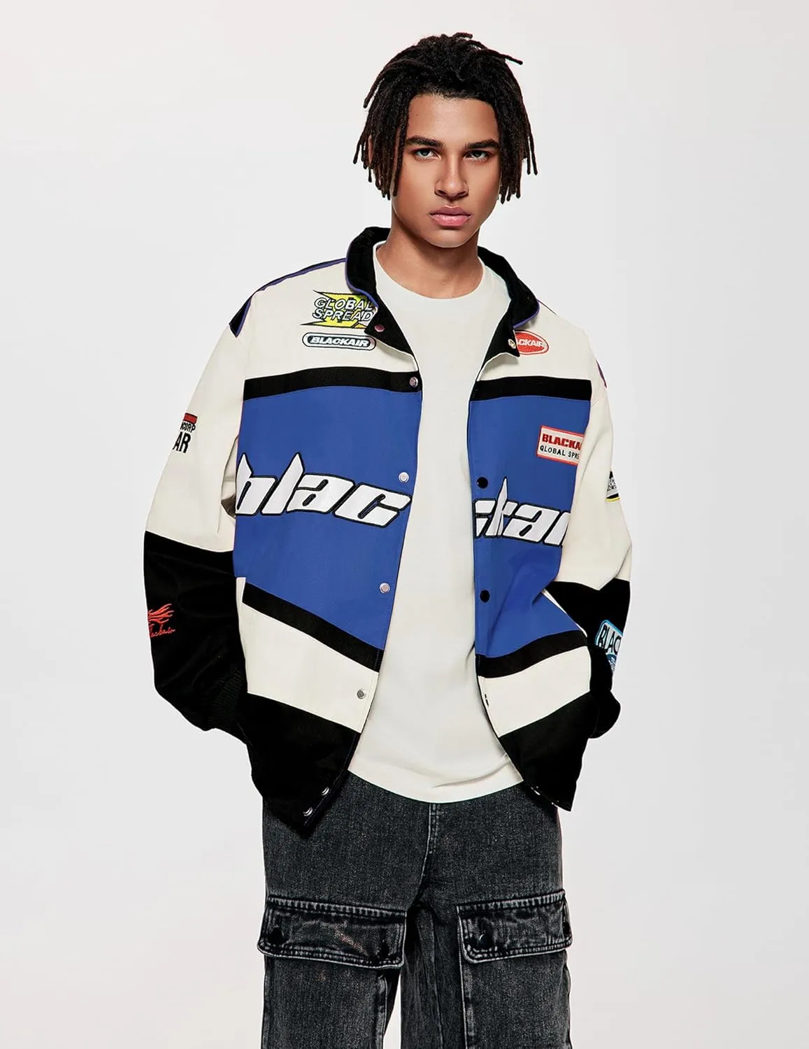 Vamtac Mens Varsity Baseball Jacket Bomber Cotton Vintage Racing Coats Streetwear with Pocket
