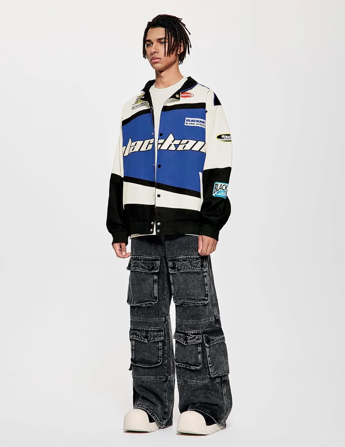 Vamtac Mens Varsity Baseball Jacket Bomber Cotton Vintage Racing Coats Streetwear with Pocket
