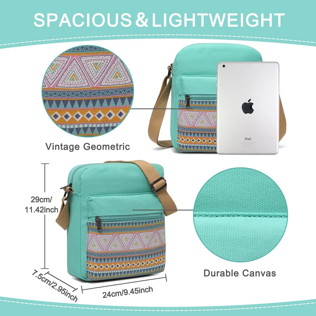 VASCHY Messenger Bag for Girls, Lightweight Canvas Crossbody Bag Purse for Teen Girls Women Fits Water Bottle