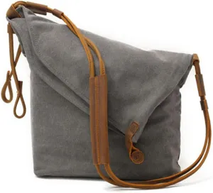 Vintage Canvas Messenger Bag for Men Women, Crossbody Shoulder Satchel with Leather Accents, for Work, Travel, and Daily Use