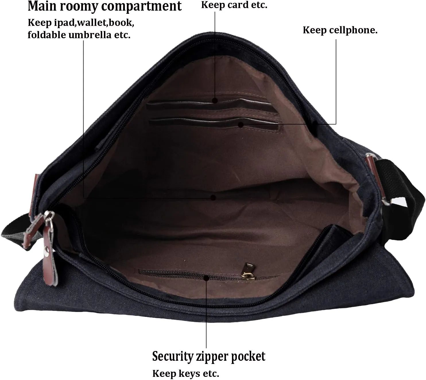 Vintage Canvas Satchel Messenger Bag for Men Women,Travel Shoulder bag 13.5" Laptop Bags Bookbag (Black)