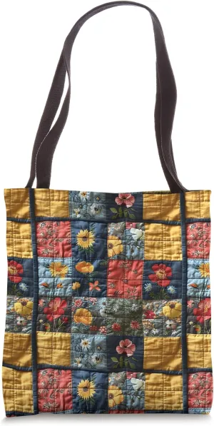 Vintage Patchwork Floral Sunflower Pattern Tote Bag