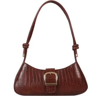 Vintage Shoulder Bag for Women,Small Solid Color Crocodile Print PU Leather Underarm Purse Tote Handbags