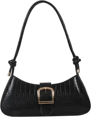 Vintage Shoulder Bag for Women,Small Solid Color Crocodile Print PU Leather Underarm Purse Tote Handbags