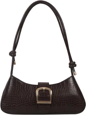 Vintage Shoulder Bag for Women,Small Solid Color Crocodile Print PU Leather Underarm Purse Tote Handbags