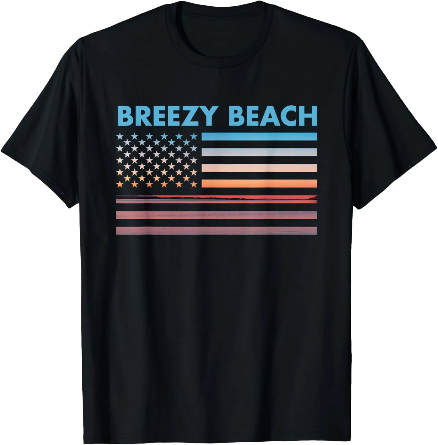 Vintage Sunset American Flag Breezy Beach, Michigan T-Shirt