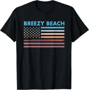 Vintage Sunset American Flag Breezy Beach, Michigan T-Shirt