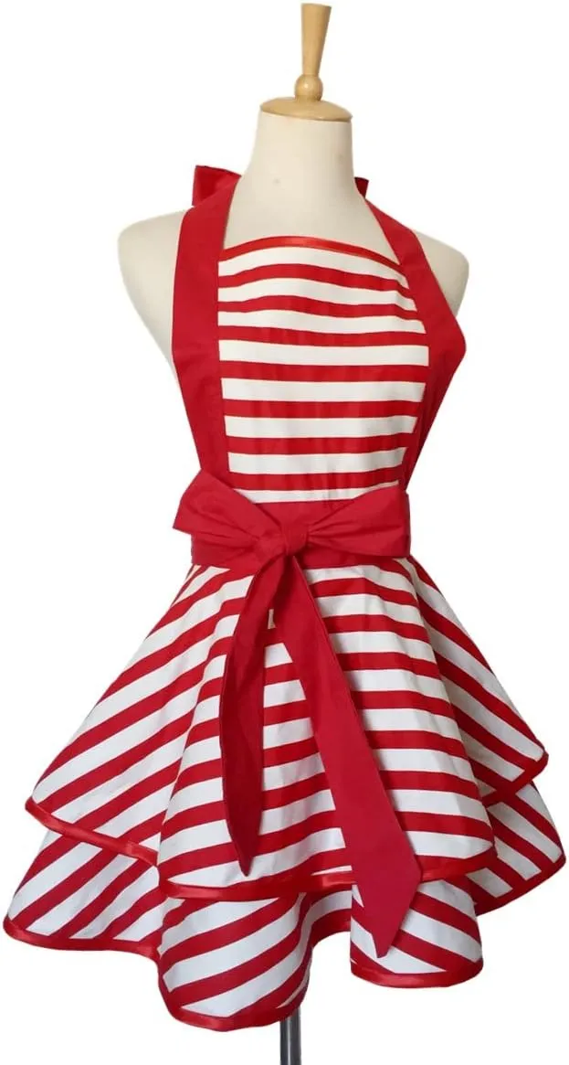 Violet Mist Cute Lovely Retro Aprons for Women Girls Ladies Sexy Vintage Aprons Christmas Apron Red Striped Vintage 50s Apron kawaii Cooking Kitchen Ruffle Apron for Housewife Waitress Mother's Gift