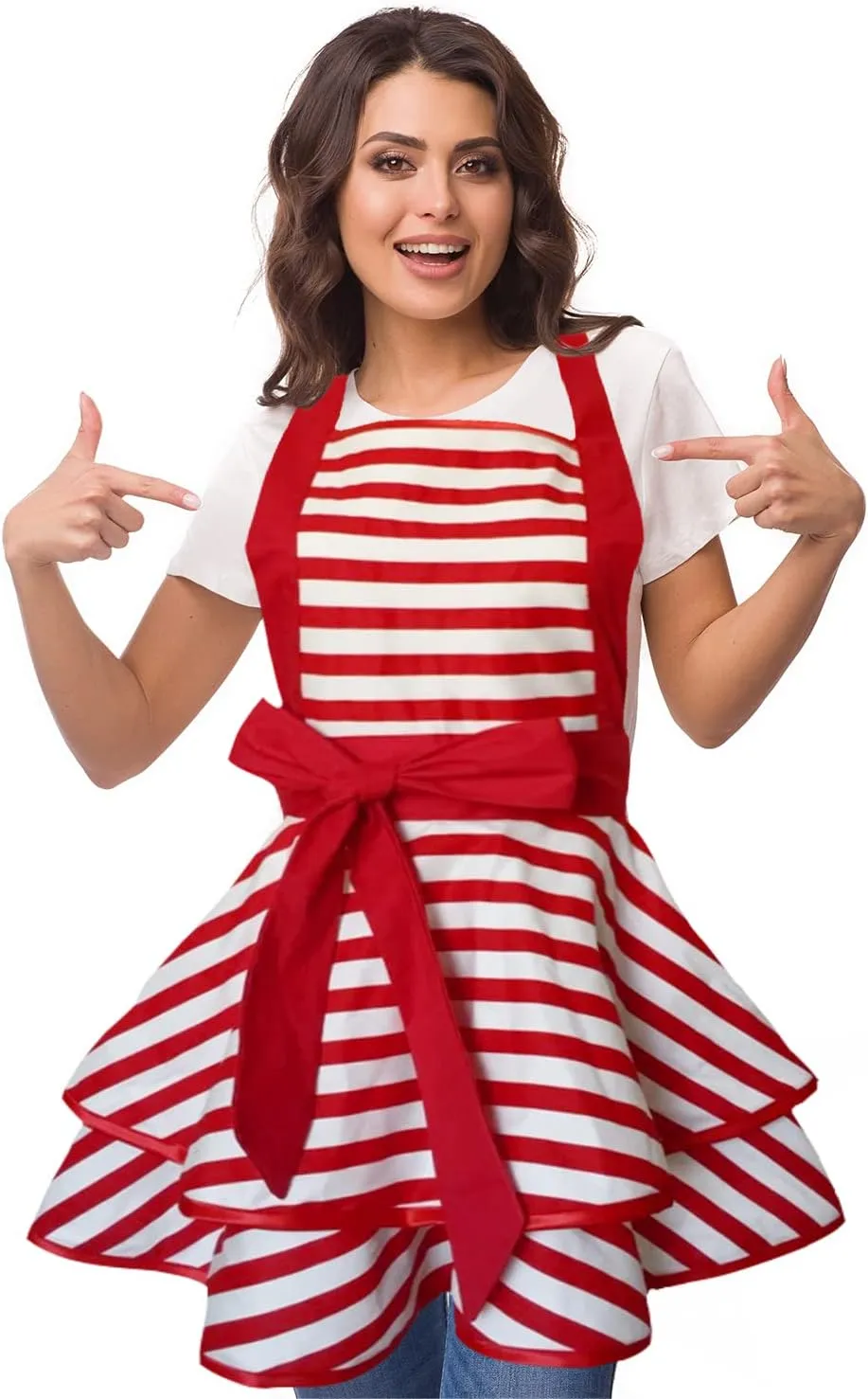 Violet Mist Cute Lovely Retro Aprons for Women Girls Ladies Sexy Vintage Aprons Christmas Apron Red Striped Vintage 50s Apron kawaii Cooking Kitchen Ruffle Apron for Housewife Waitress Mother's Gift