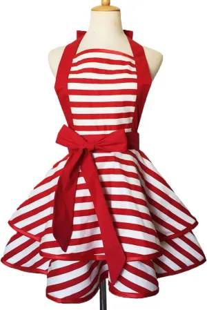 Violet Mist Cute Lovely Retro Aprons for Women Girls Ladies Sexy Vintage Aprons Christmas Apron Red Striped Vintage 50s Apron kawaii Cooking Kitchen Ruffle Apron for Housewife Waitress Mother's Gift