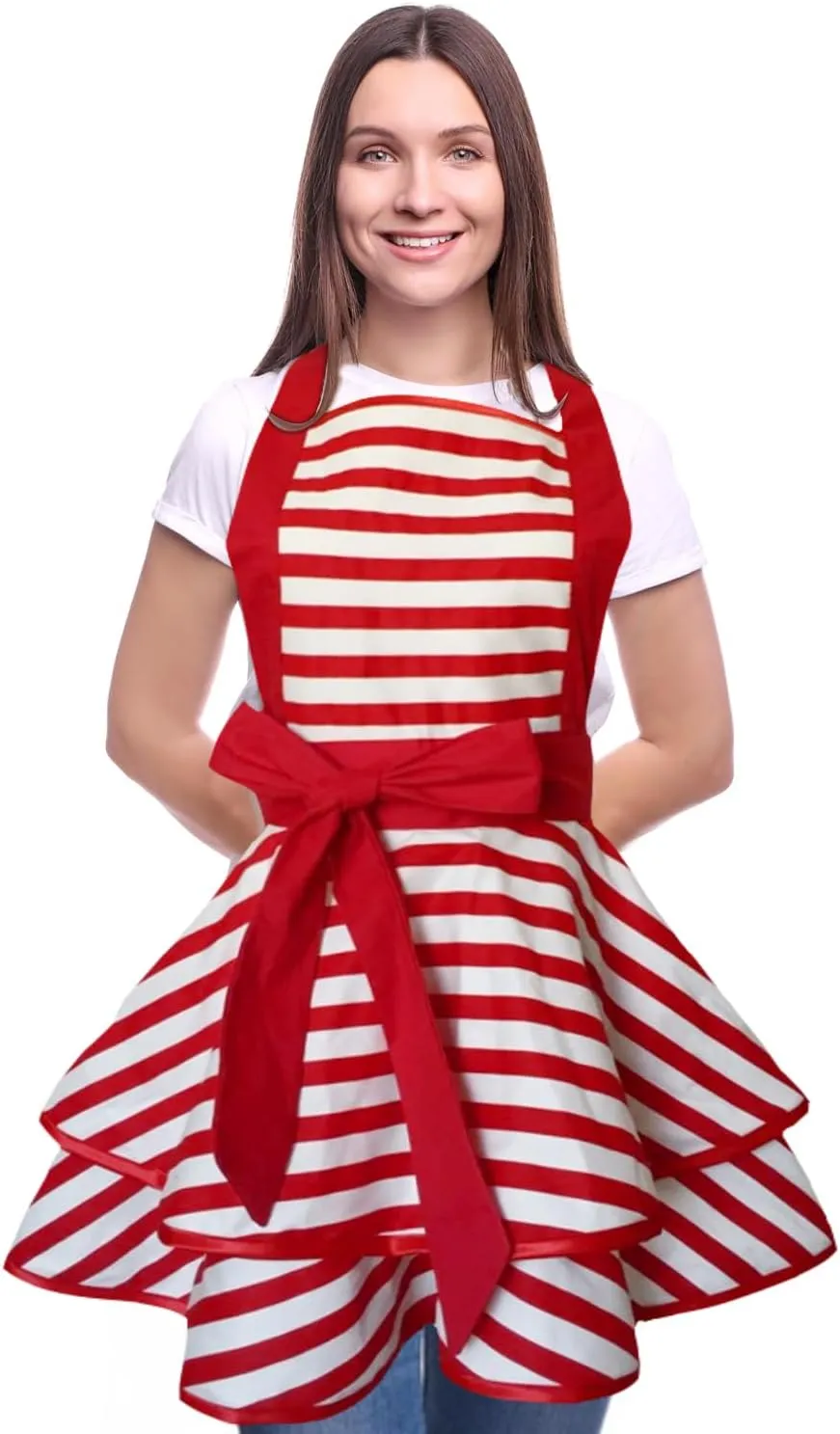 Violet Mist Cute Lovely Retro Aprons for Women Girls Ladies Sexy Vintage Aprons Christmas Apron Red Striped Vintage 50s Apron kawaii Cooking Kitchen Ruffle Apron for Housewife Waitress Mother's Gift