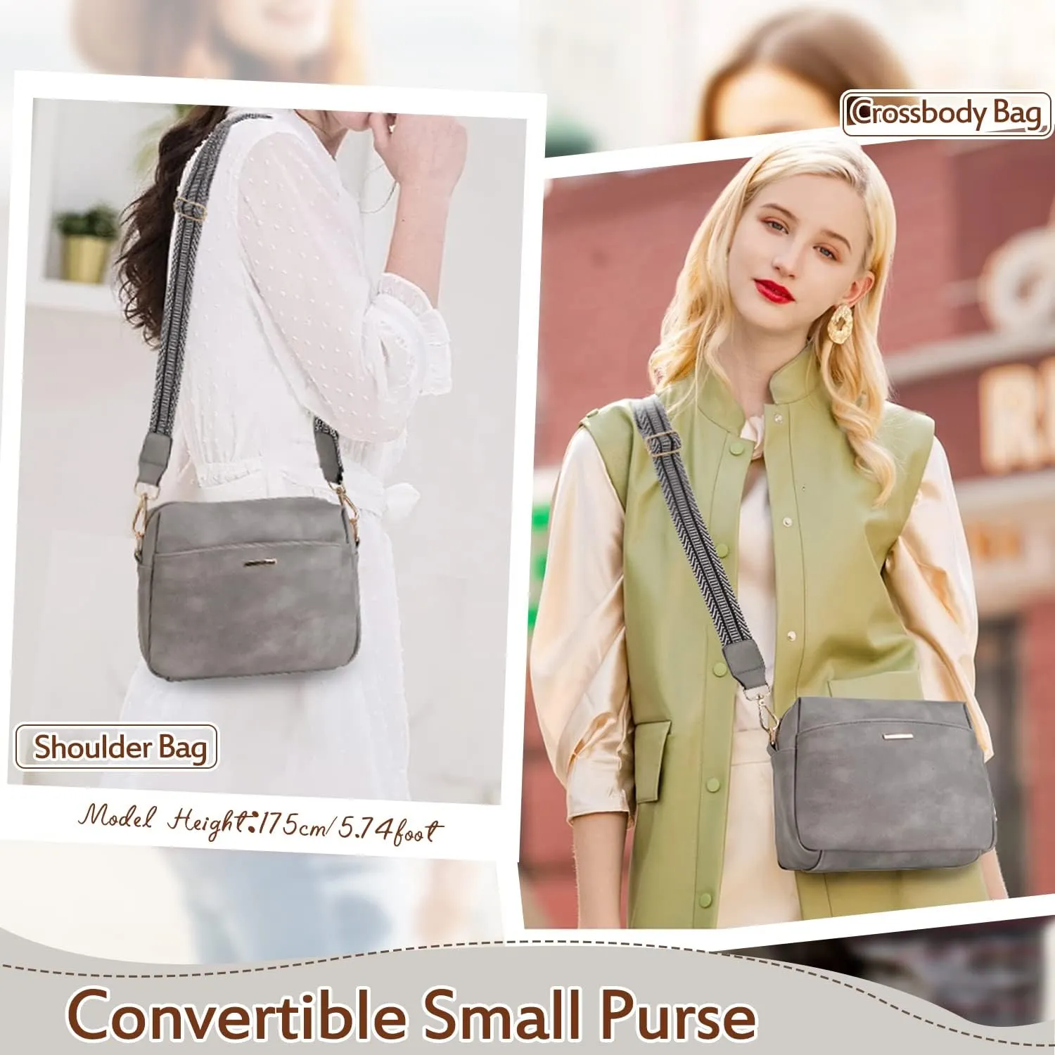 VX VONXURY Small Crossbody Bags for Women, Vegan Soft Pu Leather Triple Zipper Purse Handbags