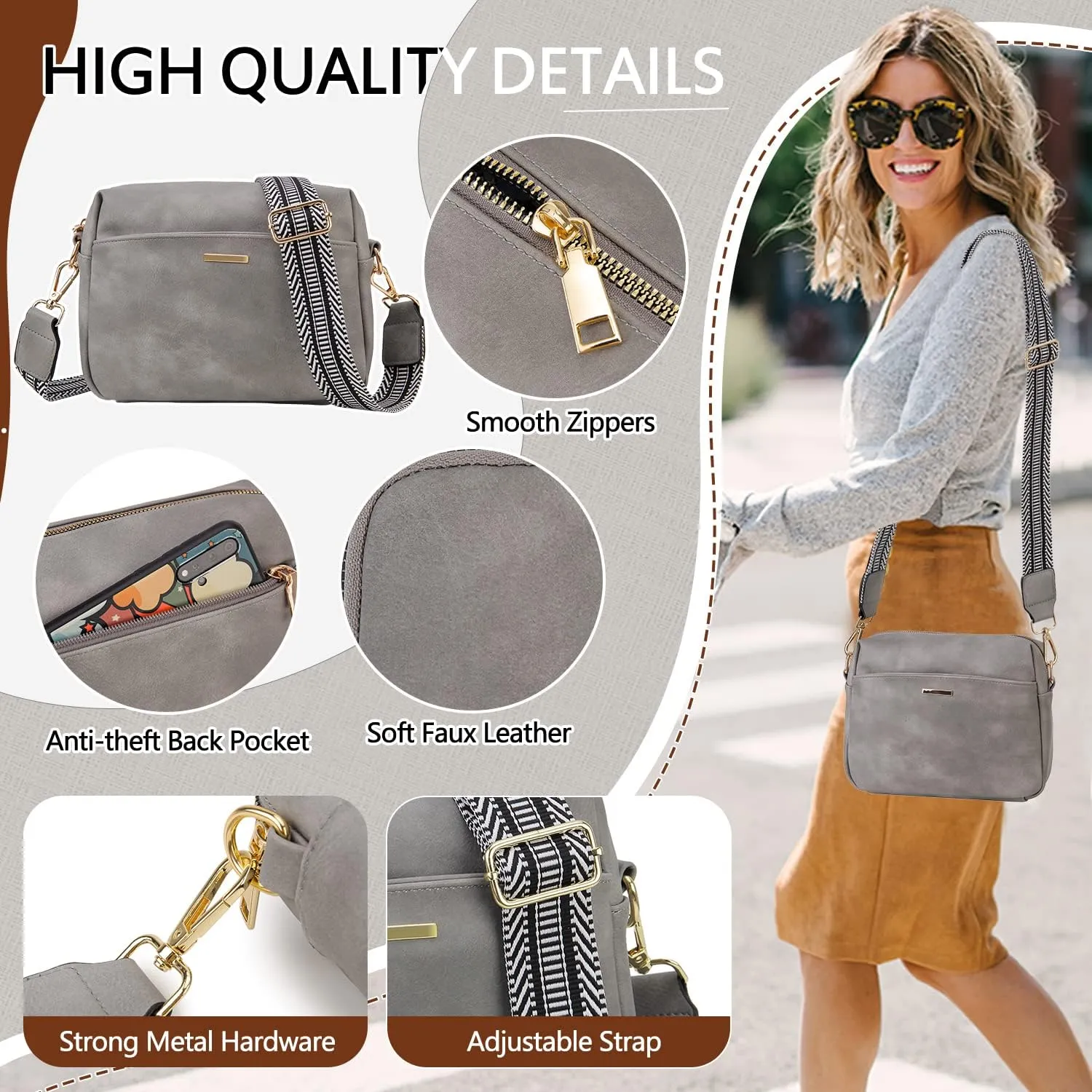 VX VONXURY Small Crossbody Bags for Women, Vegan Soft Pu Leather Triple Zipper Purse Handbags