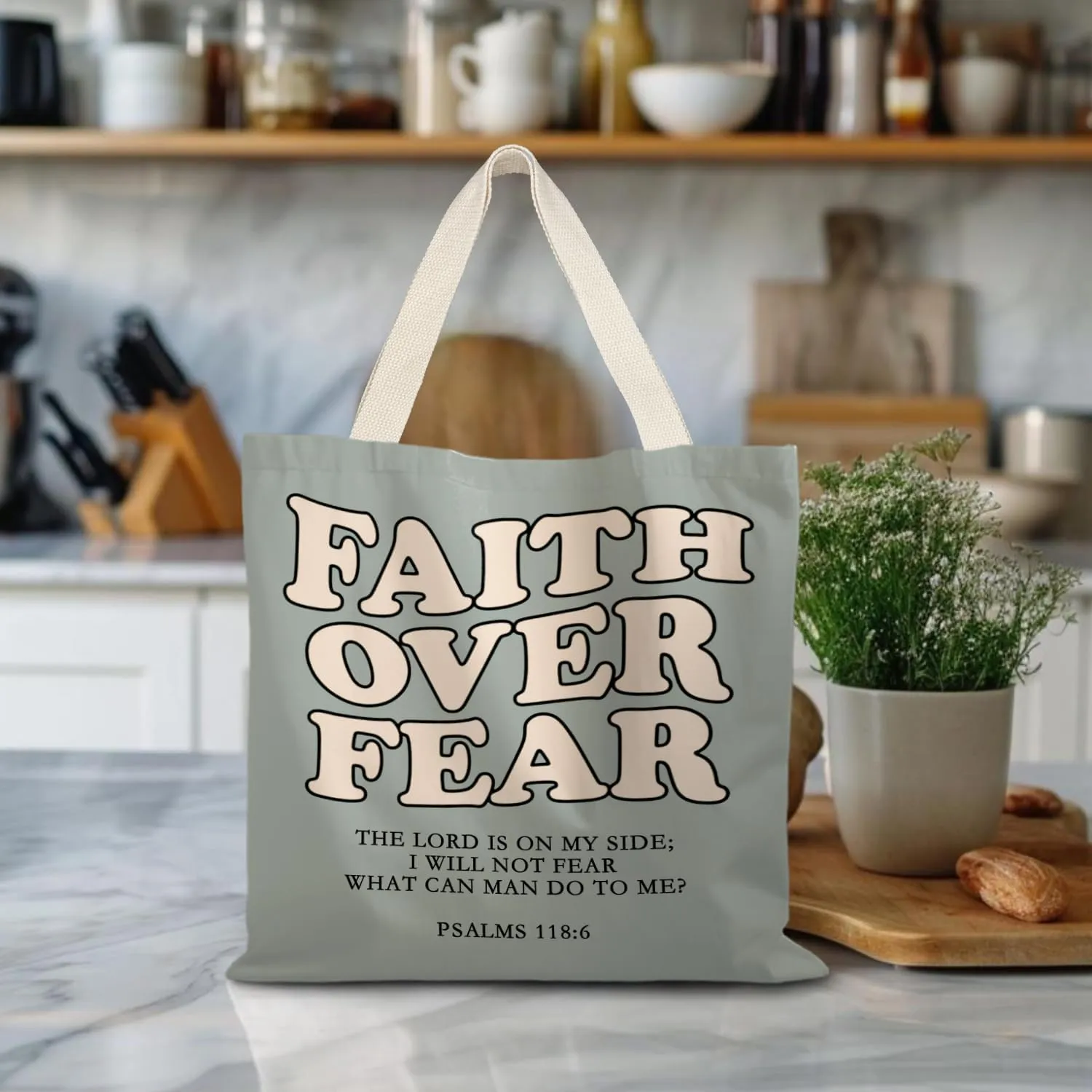 Walk by Faith Christian Canvas Tote Bags for Women, Christian Gifts for Women Faith, Bible Verse Gifts