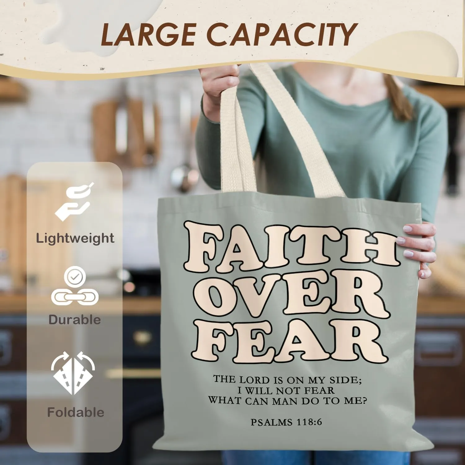 Walk by Faith Christian Canvas Tote Bags for Women, Christian Gifts for Women Faith, Bible Verse Gifts