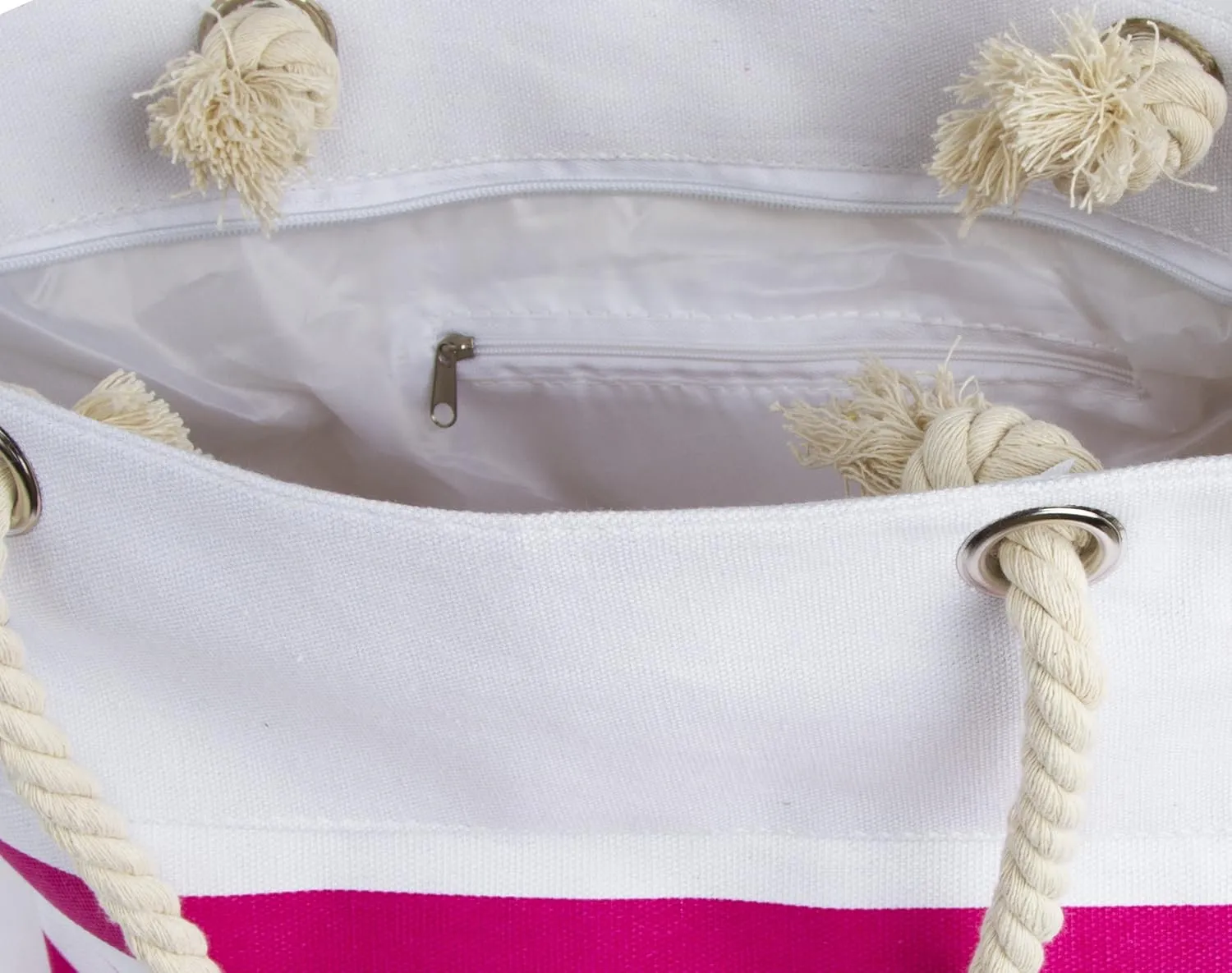 Waterproof Canvas Rope Handle Beach Tote Bag (Anchor Fuchsia Stripe)