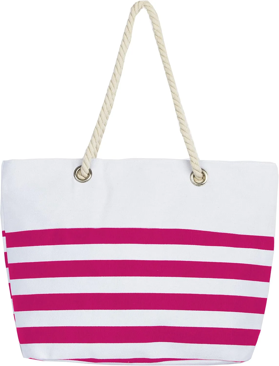 Waterproof Canvas Rope Handle Beach Tote Bag (Anchor Fuchsia Stripe)