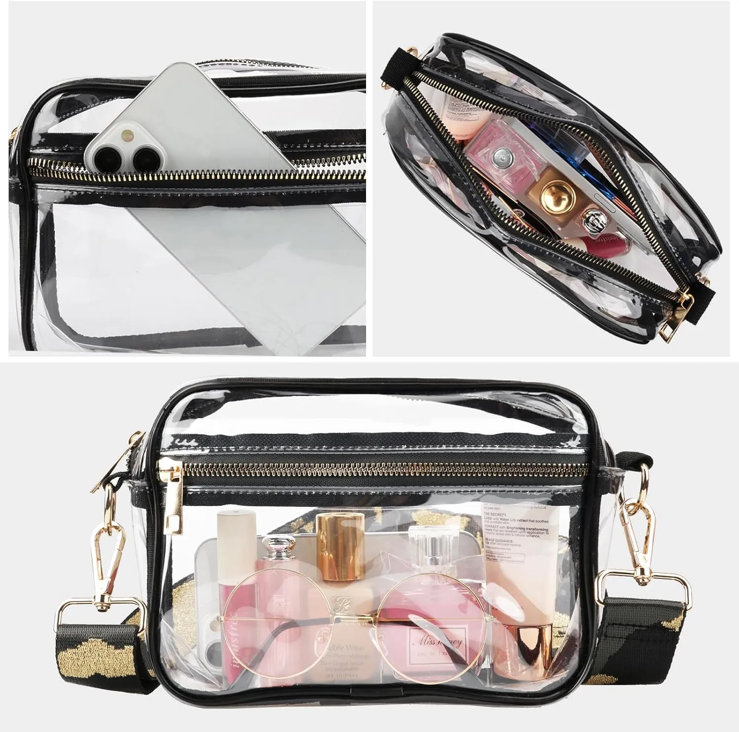 WEDDINGHELPER Clear Crossbody Bag, Clear Bag Stadium Approved Clear Purse with Adjustable Strap for Sports Concerts Festivals