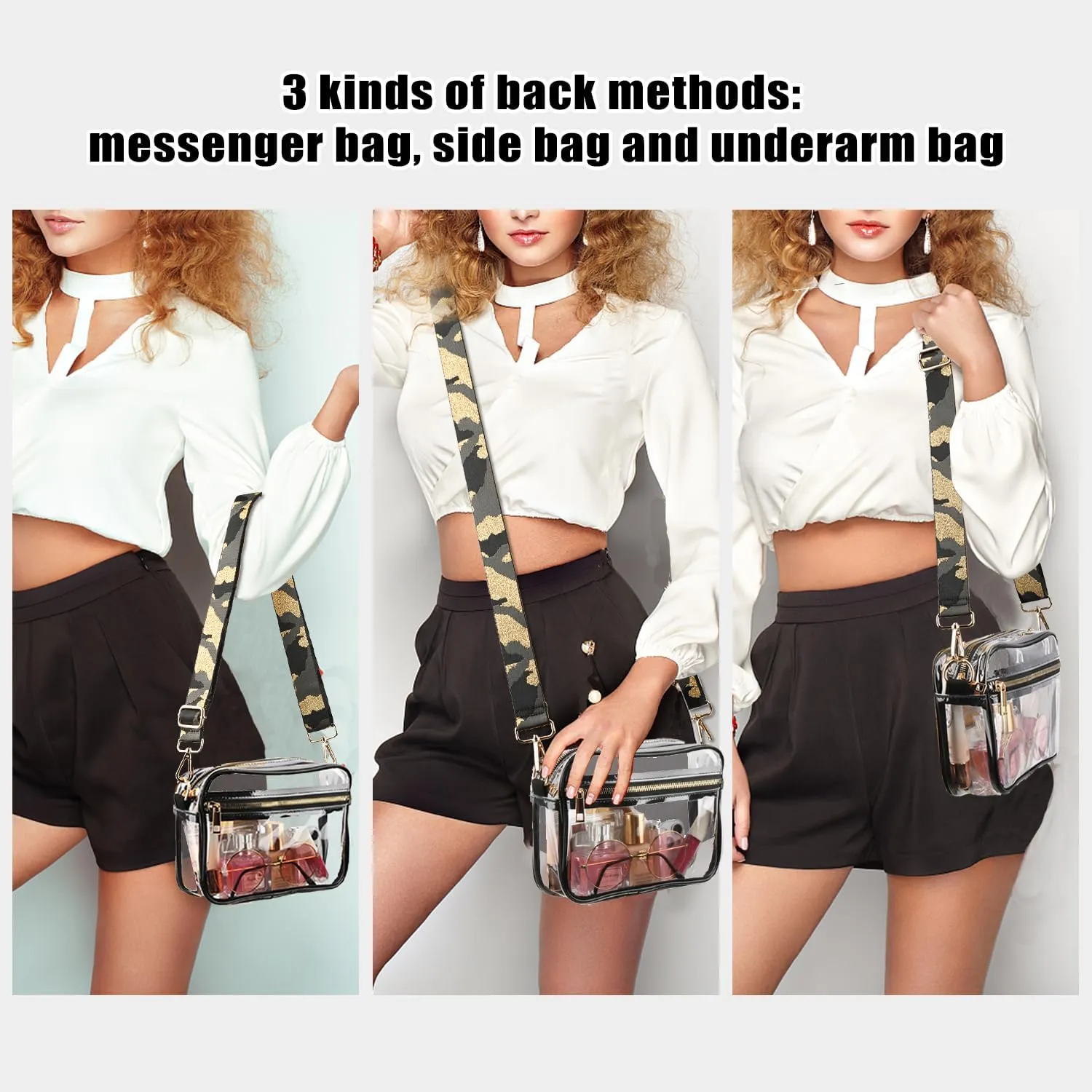WEDDINGHELPER Clear Crossbody Bag, Clear Bag Stadium Approved Clear Purse with Adjustable Strap for Sports Concerts Festivals