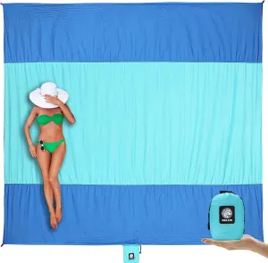 WEKAPO Beach Blanket Sandproof Waterproof, Extra Large Beach Mat, Oversized & Compact Sand Free Mat Quick Drying, Lightweight & Durable with 6 Stakes & 4 Corner Pockets