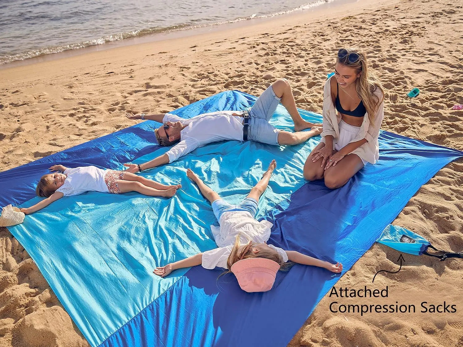 WEKAPO Beach Blanket Sandproof Waterproof, Extra Large Beach Mat, Oversized & Compact Sand Free Mat Quick Drying, Lightweight & Durable with 6 Stakes & 4 Corner Pockets