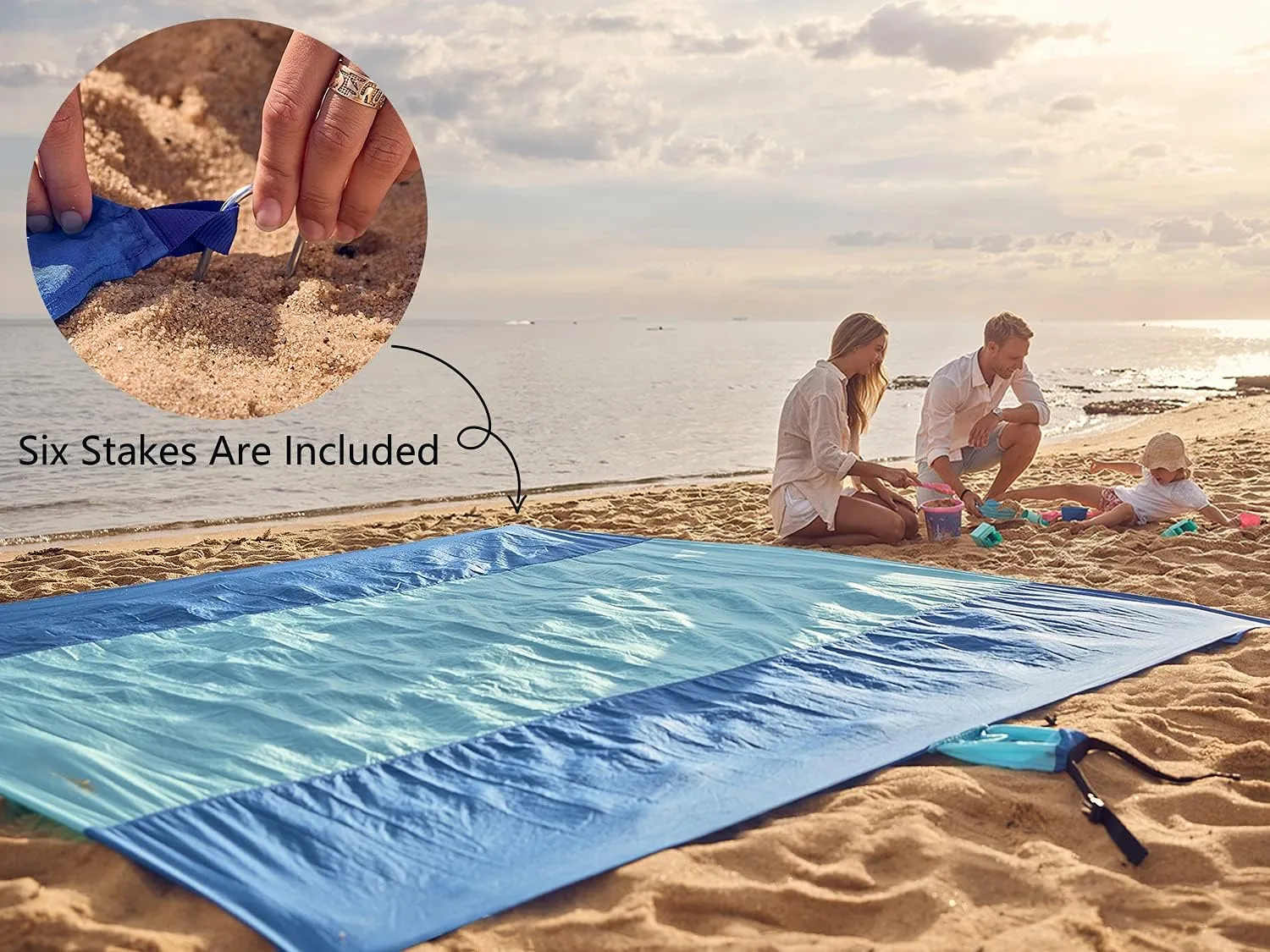 WEKAPO Beach Blanket Sandproof Waterproof, Extra Large Beach Mat, Oversized & Compact Sand Free Mat Quick Drying, Lightweight & Durable with 6 Stakes & 4 Corner Pockets